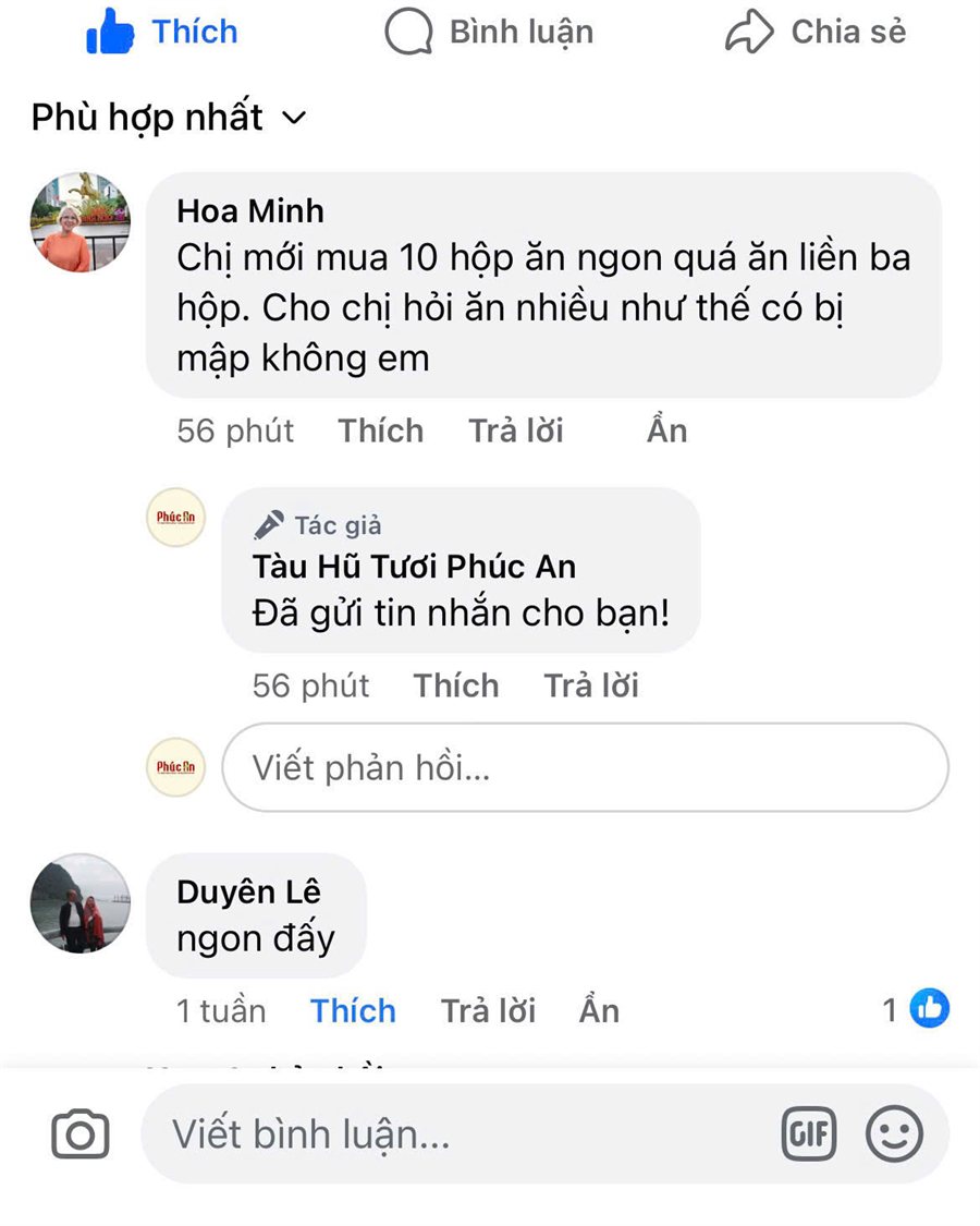 Bình luận Facebook: khách mua 10 hộp, ăn liền ba hộp; một khách khác nói ngon
